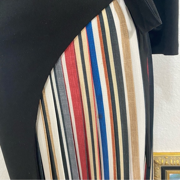 Elegant Black Dress with Multicolor Pleated Skirt - Picture 2 of 6